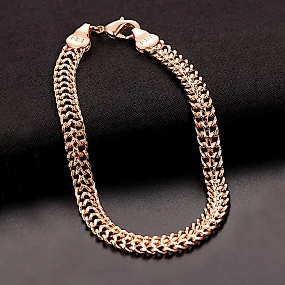 Rose Gold Double Weaving Chain Link Bracelet